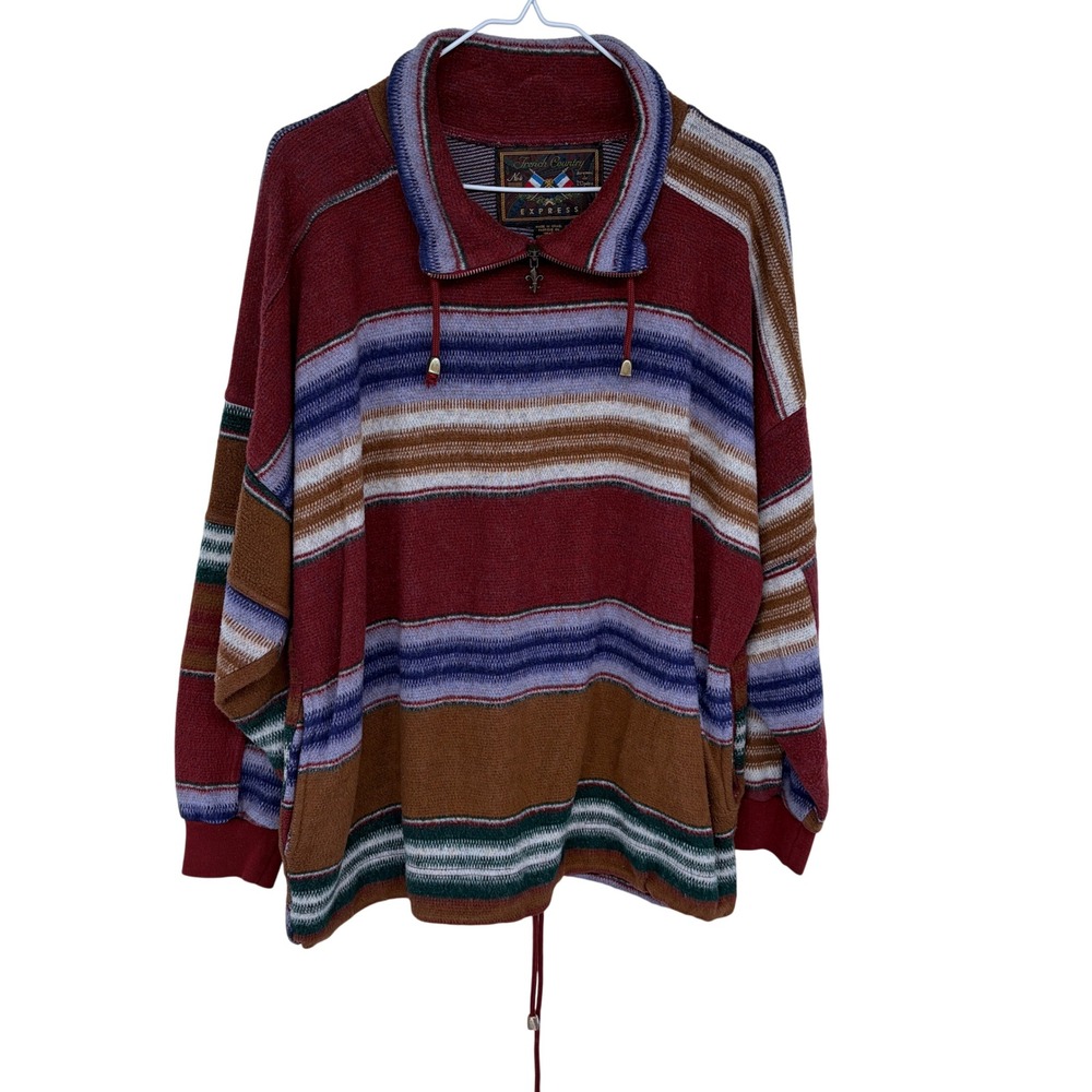 Vintage 90s French Country‎ Express Mens Striped Quarter Zip Pullover Sweater Md